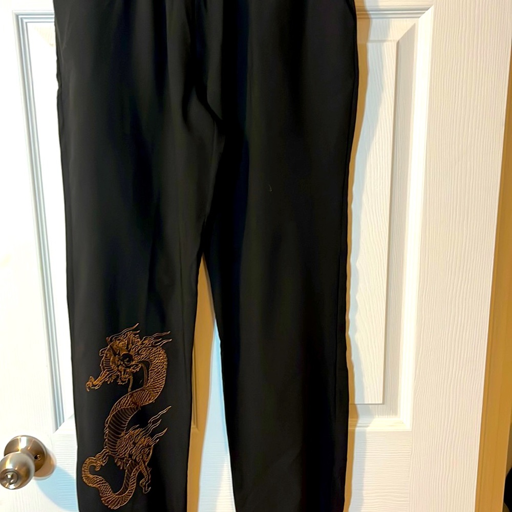 Fashion Nova polyester joggers dragon black and gold size medium